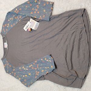 Women's L 3/4 Sleeve T-shirt LuLaRoe Randy Gray Flower print